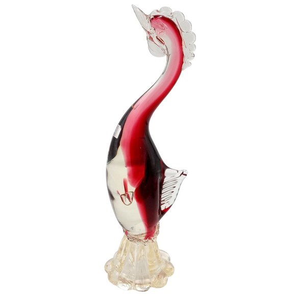 Large Venetian Glass Rooster Cranberry Red Clear Italian Murano Chicken 14 Inch